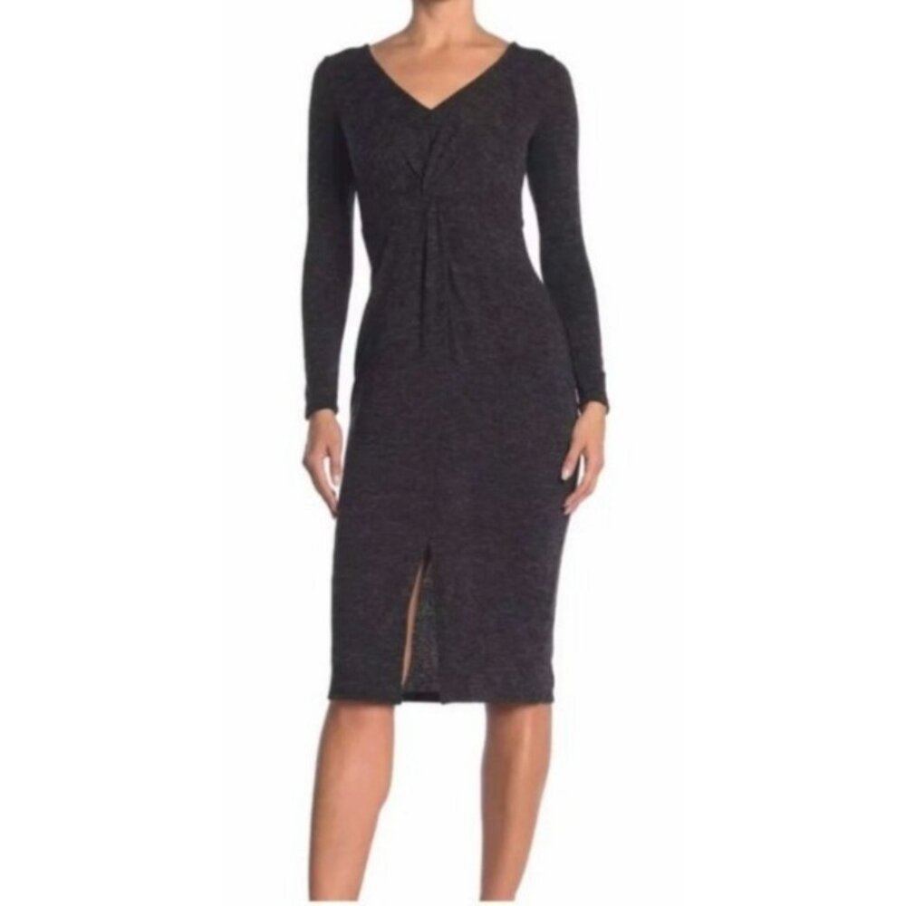 New Threads & States Black Long Sleeve Knit Twist Dress Size L Reversible